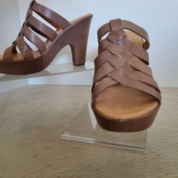 Kork-Ease Strappy Sandals Women Size 8 Tan Leather Wrapped Heel 4.5" Boho Chic - Picture 8 of 10